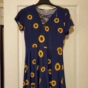 Blue Short Sleeve sunflower dress